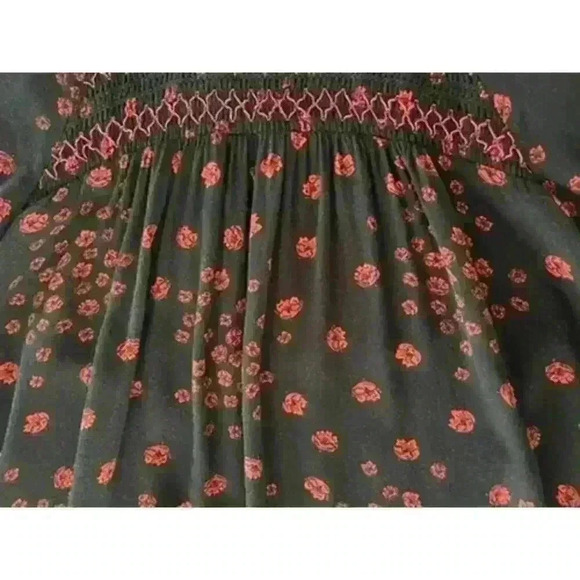 Free People XS Smocked Tunic Mini Dress Black Floral Boho WhimsyGoth Babydoll - Picture 8 of 15